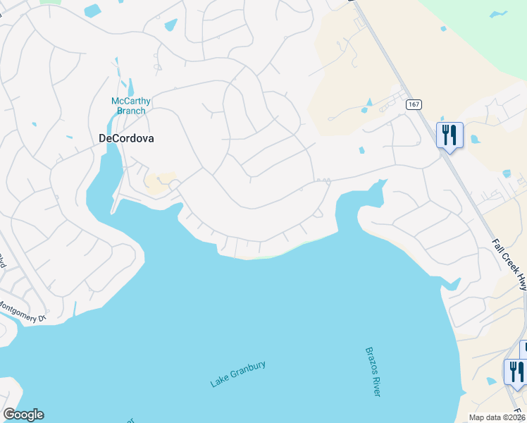 map of restaurants, bars, coffee shops, grocery stores, and more near 4016 Crescent Drive in Granbury
