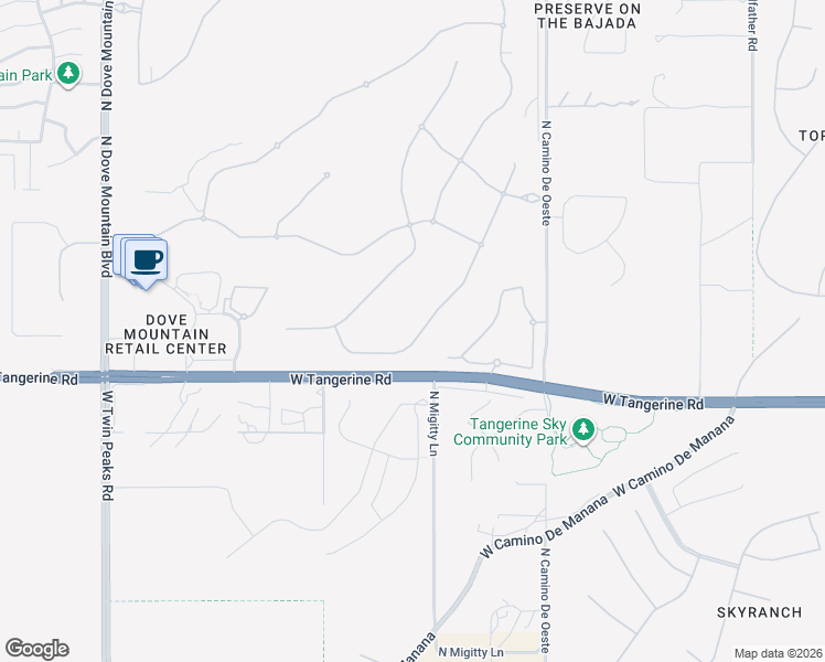 map of restaurants, bars, coffee shops, grocery stores, and more near 12031 North Meditation Drive in Marana