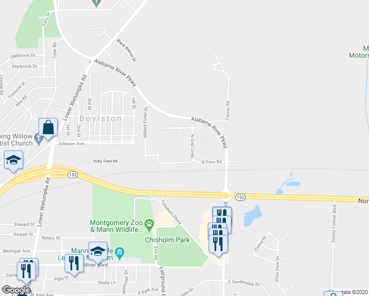 map of restaurants, bars, coffee shops, grocery stores, and more near 813 East Canyon Court in Montgomery