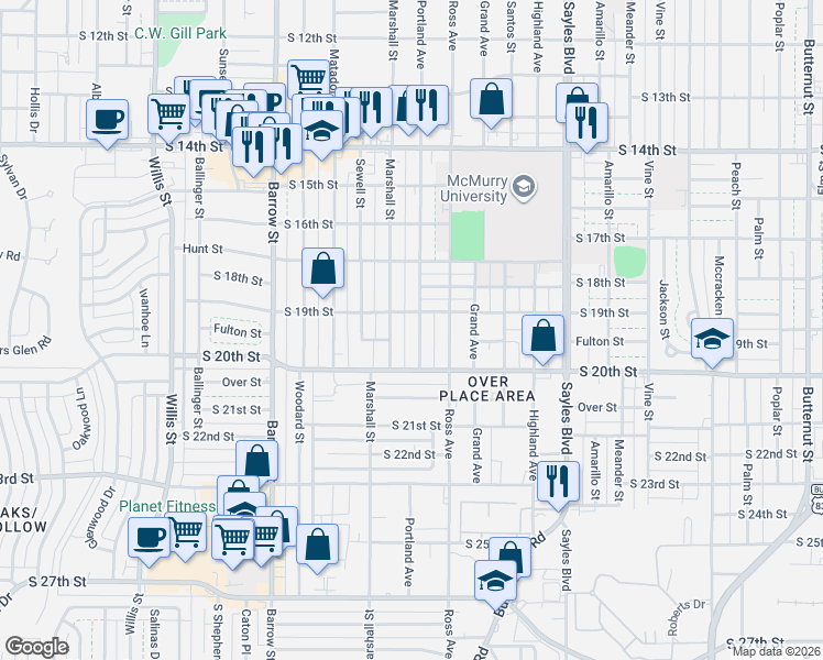 map of restaurants, bars, coffee shops, grocery stores, and more near 1965 Marshall Street in Abilene
