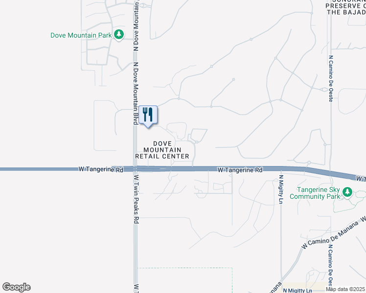 map of restaurants, bars, coffee shops, grocery stores, and more near 5224 West Dove Mountain Centre Road in Marana