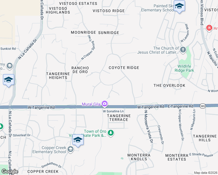 map of restaurants, bars, coffee shops, grocery stores, and more near 12222 Cloud Ridge Drive in Oro Valley