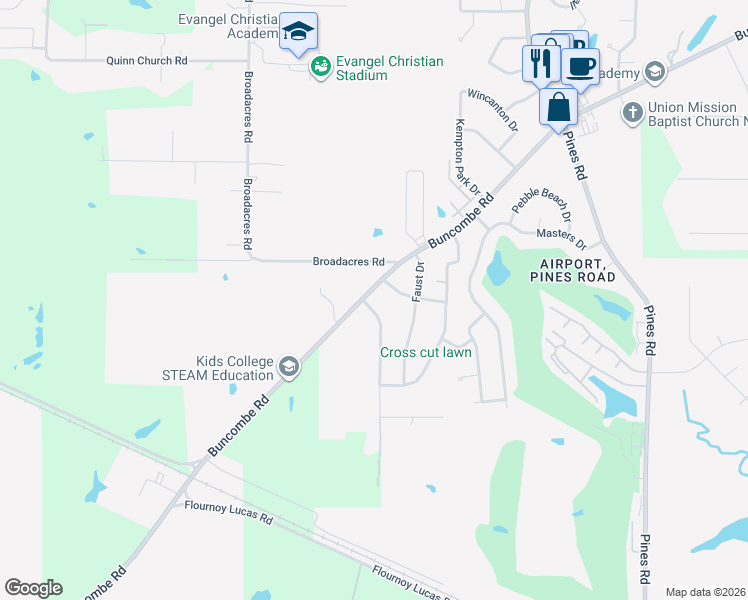 map of restaurants, bars, coffee shops, grocery stores, and more near 6319 Buncombe Road in Shreveport