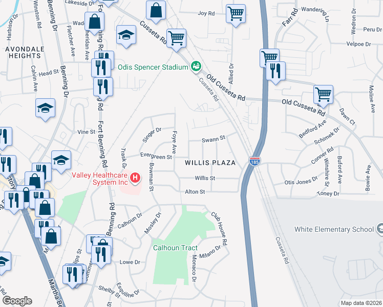 map of restaurants, bars, coffee shops, grocery stores, and more near 1467 Brewer Avenue in Columbus