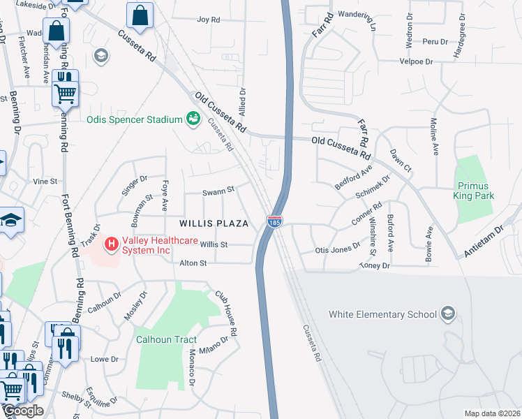 map of restaurants, bars, coffee shops, grocery stores, and more near 4324 Cusseta Road in Columbus