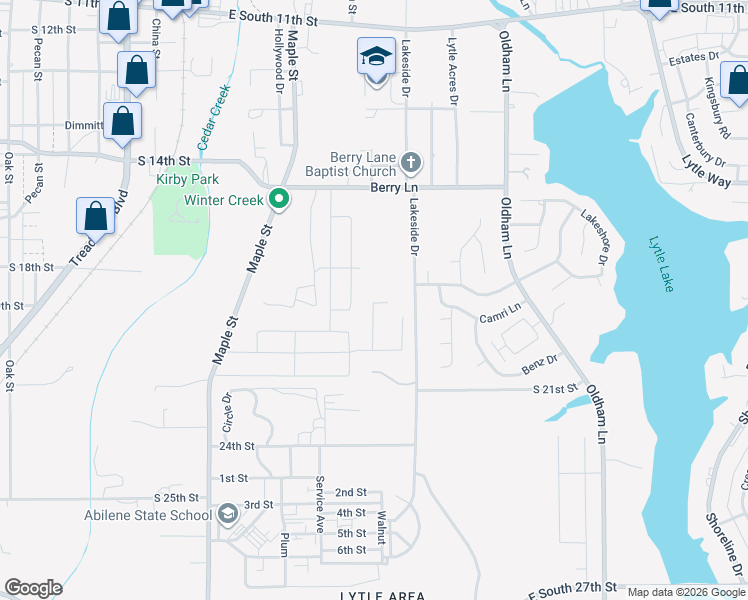 map of restaurants, bars, coffee shops, grocery stores, and more near 1600-1838 Lakeside Dr in Abilene