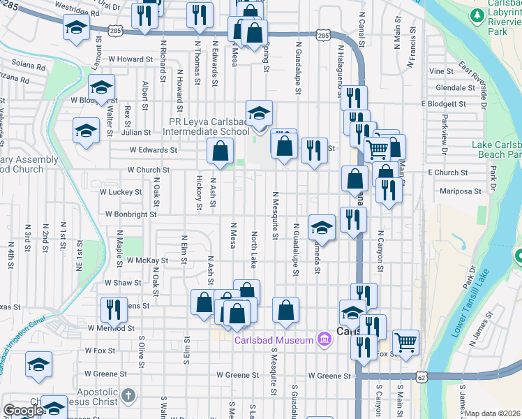 map of restaurants, bars, coffee shops, grocery stores, and more near 610 North Lake in Carlsbad