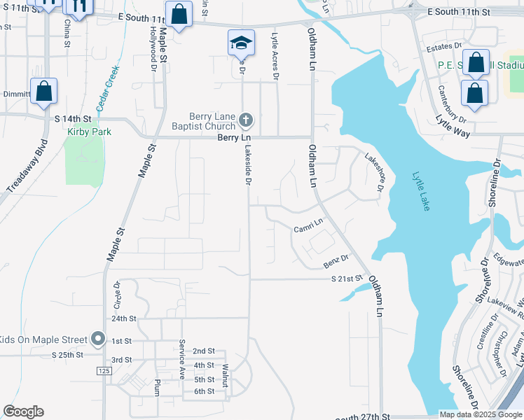 map of restaurants, bars, coffee shops, grocery stores, and more near 680 Camri Lane in Abilene