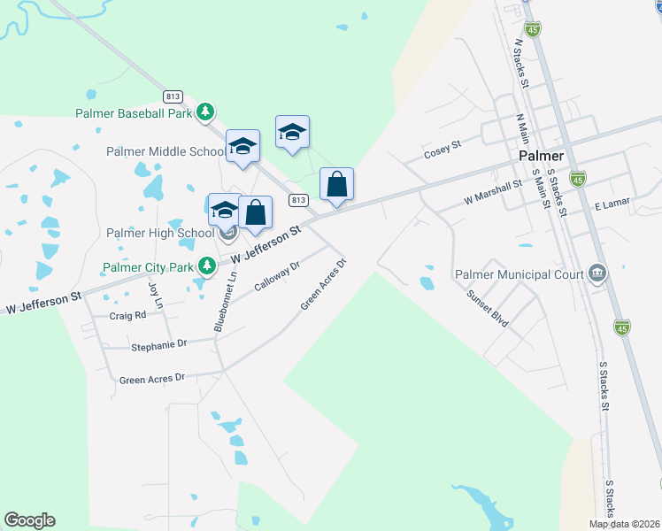 map of restaurants, bars, coffee shops, grocery stores, and more near 402 Green Acres Drive in Palmer