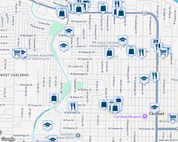 map of restaurants, bars, coffee shops, grocery stores, and more near 607 Chestnut Street in Carlsbad
