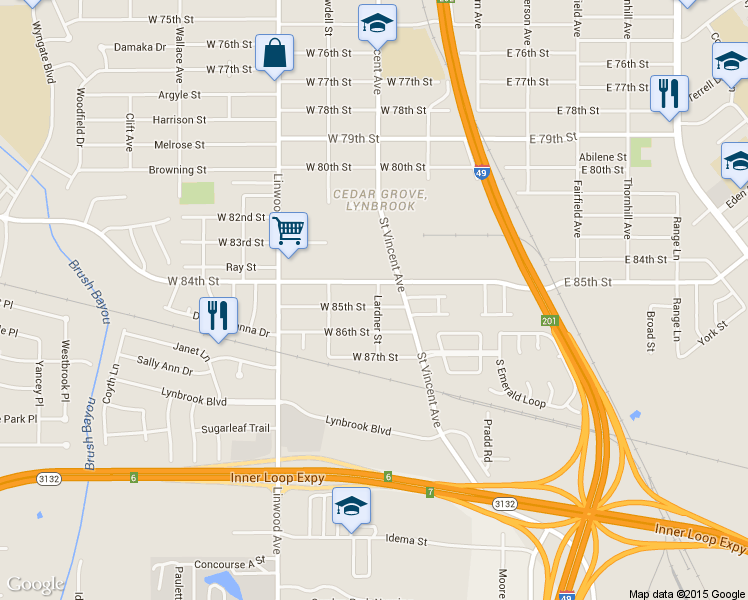 map of restaurants, bars, coffee shops, grocery stores, and more near 204 W 84th St in Shreveport