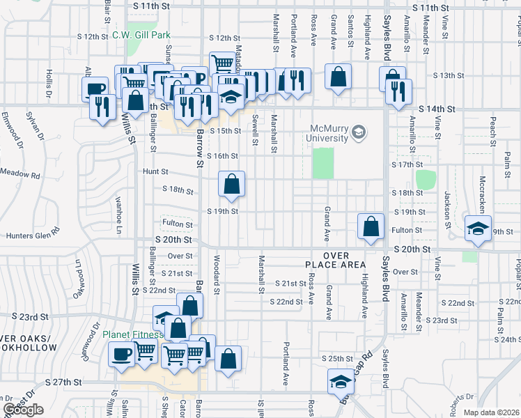 map of restaurants, bars, coffee shops, grocery stores, and more near 1833 Sewell St in Abilene