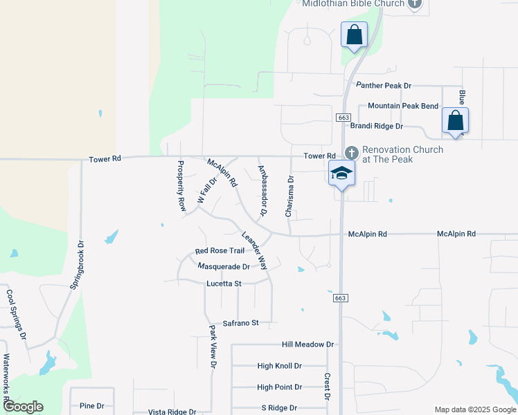 map of restaurants, bars, coffee shops, grocery stores, and more near 5209 Ambassador Drive in Midlothian