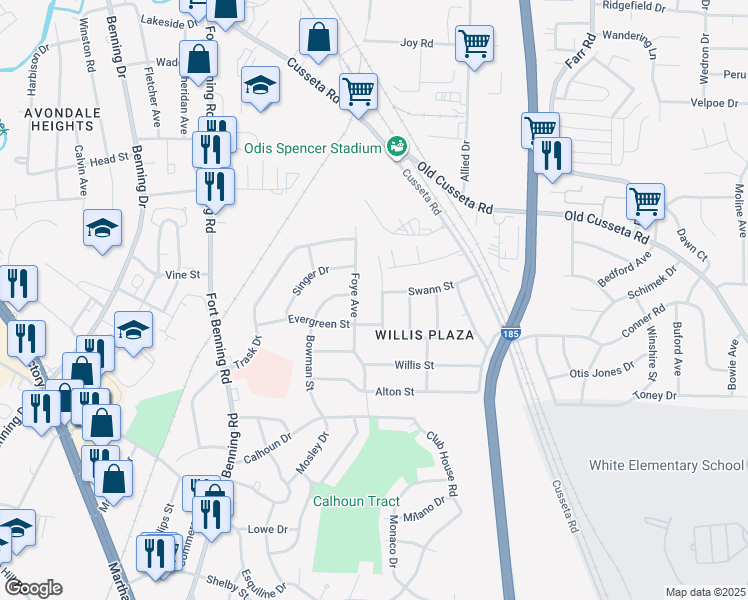 map of restaurants, bars, coffee shops, grocery stores, and more near 1467 Brewer Avenue in Columbus