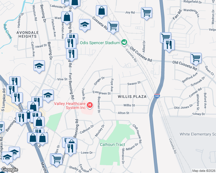 map of restaurants, bars, coffee shops, grocery stores, and more near 4038 Bowman Street in Columbus