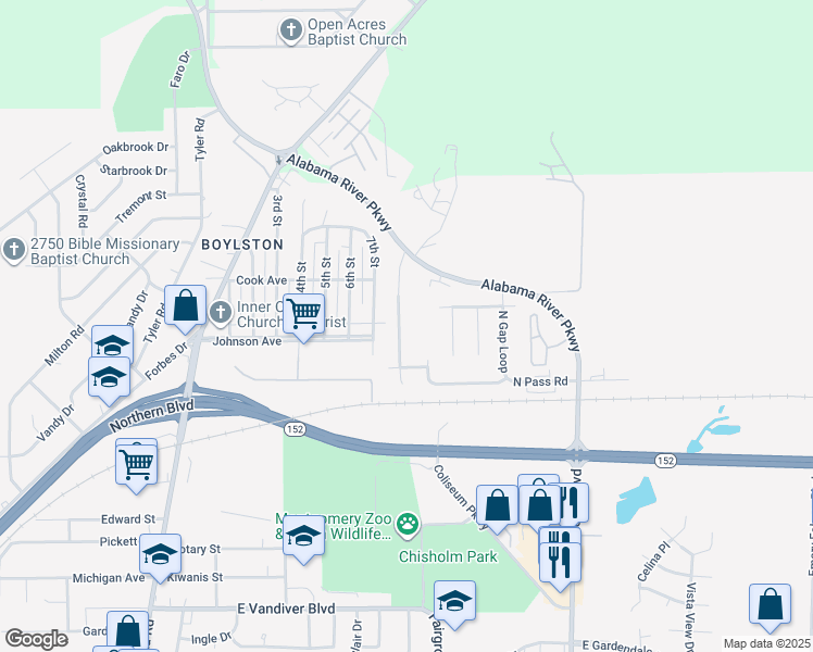 map of restaurants, bars, coffee shops, grocery stores, and more near 828 Millard Fuller Drive in Montgomery