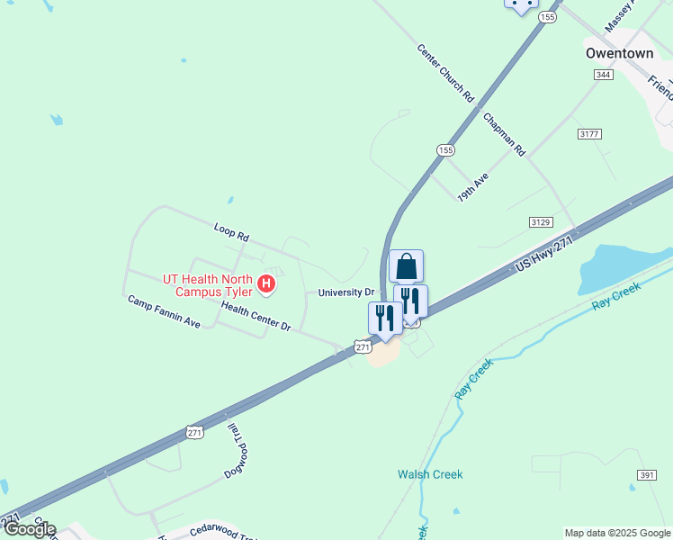 map of restaurants, bars, coffee shops, grocery stores, and more near Loop Road in Tyler
