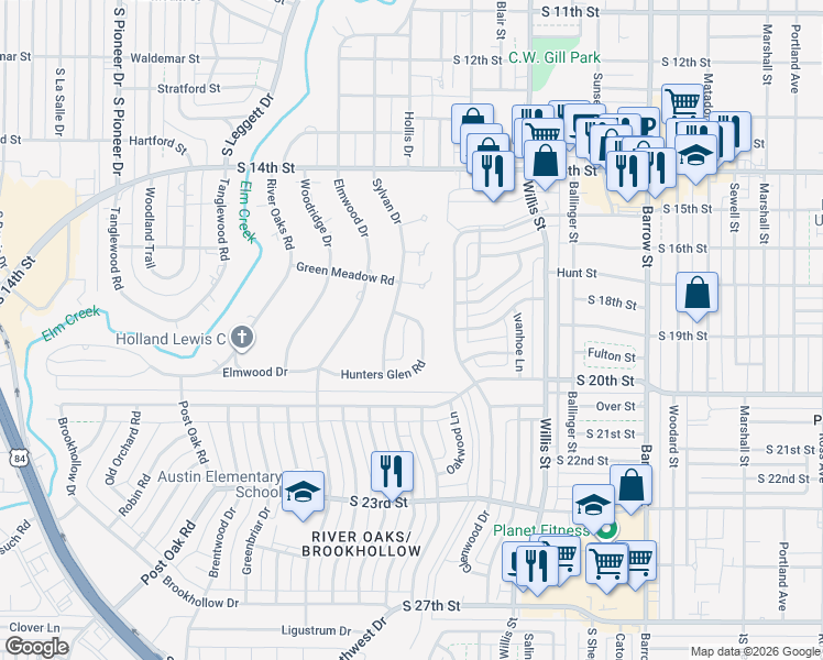 map of restaurants, bars, coffee shops, grocery stores, and more near 3525 Hunters Glen Road in Abilene