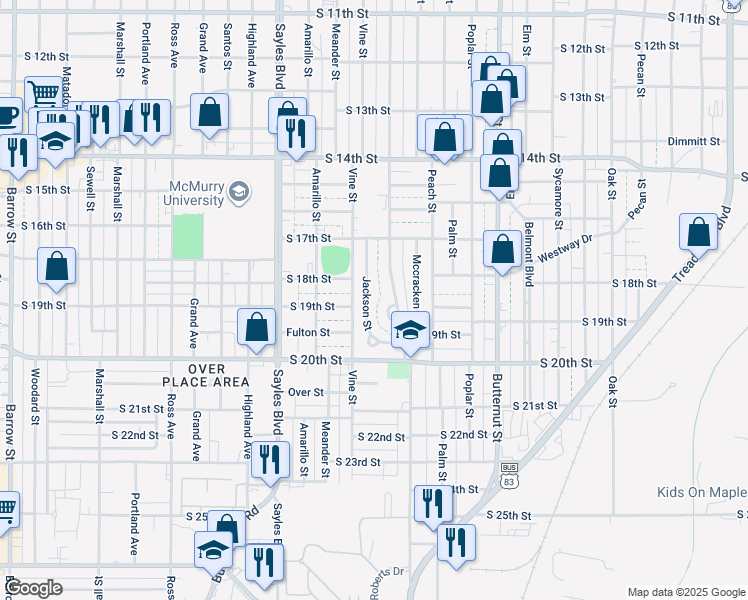 map of restaurants, bars, coffee shops, grocery stores, and more near 1809 Jackson St in Abilene