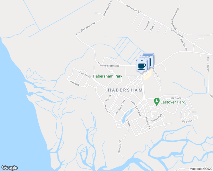 map of restaurants, bars, coffee shops, grocery stores, and more near 10 Treadlands in Beaufort