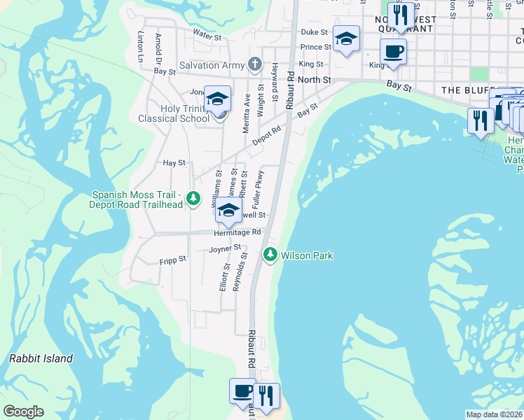 map of restaurants, bars, coffee shops, grocery stores, and more near 2303 Barnwell St in Beaufort