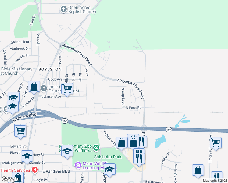 map of restaurants, bars, coffee shops, grocery stores, and more near 832 E Canyon Ct in Montgomery