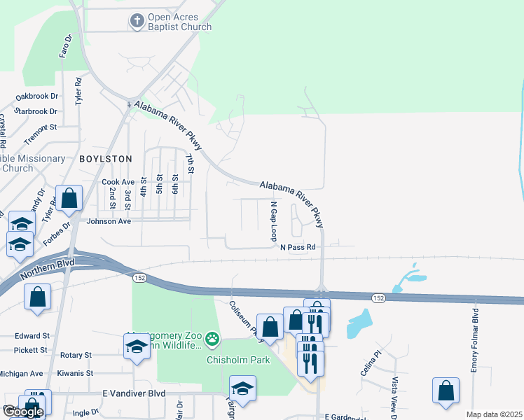 map of restaurants, bars, coffee shops, grocery stores, and more near 833 East Canyon Court in Montgomery