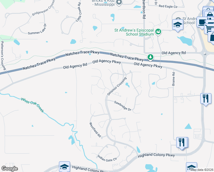 map of restaurants, bars, coffee shops, grocery stores, and more near 200 Valley Road in Ridgeland