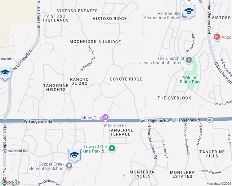 map of restaurants, bars, coffee shops, grocery stores, and more near 12222 Cloud Ridge Drive in Oro Valley