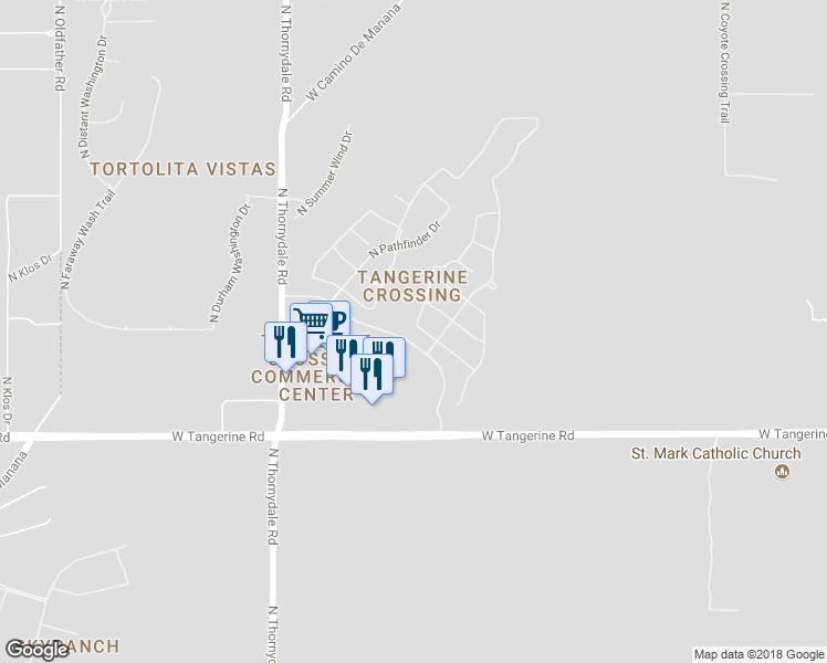 map of restaurants, bars, coffee shops, grocery stores, and more near 3517 West Tail Feather Drive in Marana