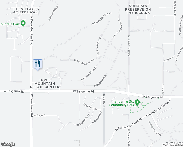 map of restaurants, bars, coffee shops, grocery stores, and more near 12126 North Golden Mirror Drive in Marana
