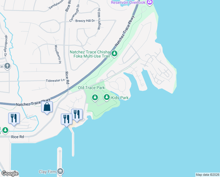 map of restaurants, bars, coffee shops, grocery stores, and more near 111 Overlook Pointe Circle in Ridgeland