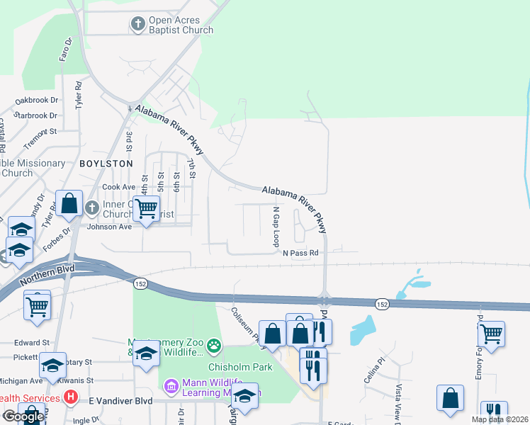 map of restaurants, bars, coffee shops, grocery stores, and more near 832 East Canyon Court in Montgomery