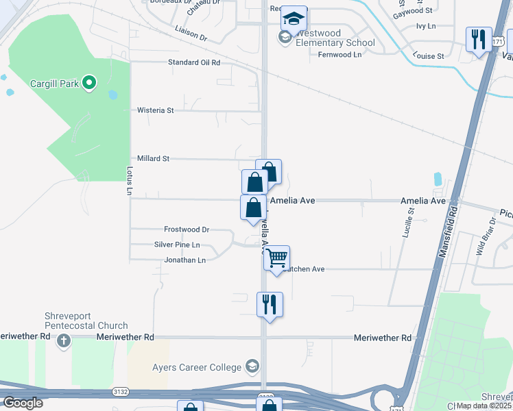 map of restaurants, bars, coffee shops, grocery stores, and more near 8100 Jewella Ave in Shreveport