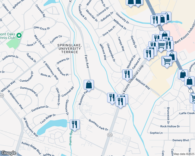 map of restaurants, bars, coffee shops, grocery stores, and more near 8455 Fern Avenue in Shreveport