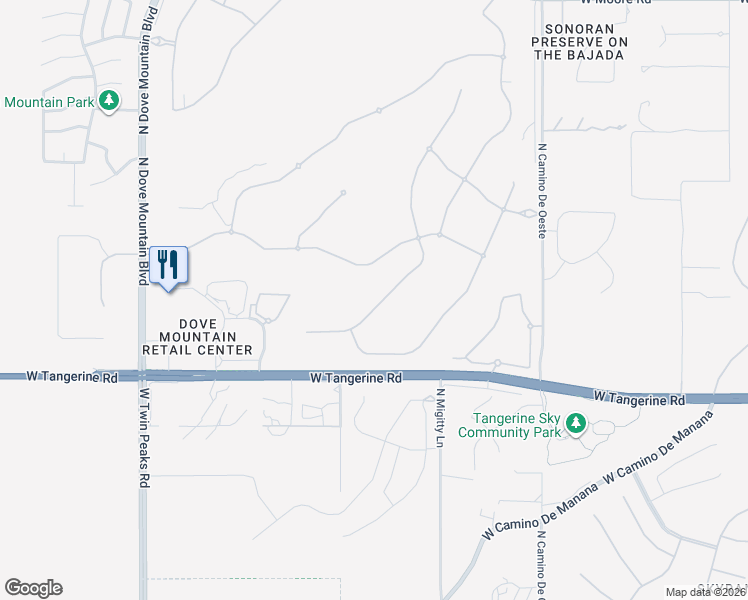 map of restaurants, bars, coffee shops, grocery stores, and more near 12111 North Golden Mirror Drive in Marana