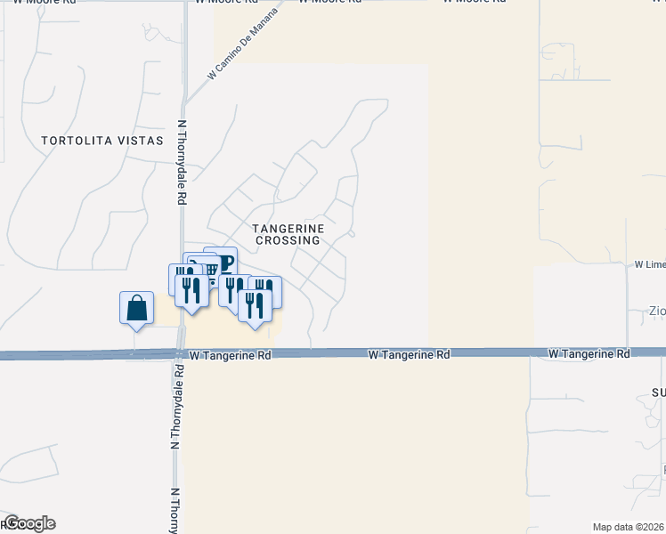 map of restaurants, bars, coffee shops, grocery stores, and more near 3426 West Copper Spirit Drive in Marana