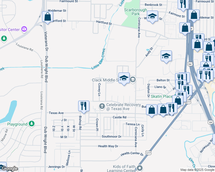 map of restaurants, bars, coffee shops, grocery stores, and more near 1657 Chachalaca Lane in Abilene