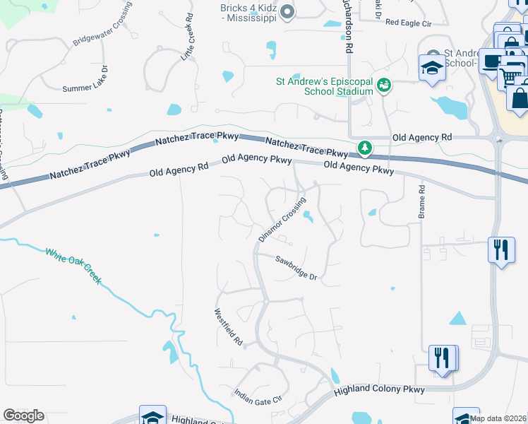 map of restaurants, bars, coffee shops, grocery stores, and more near 200 Valley Road in Ridgeland