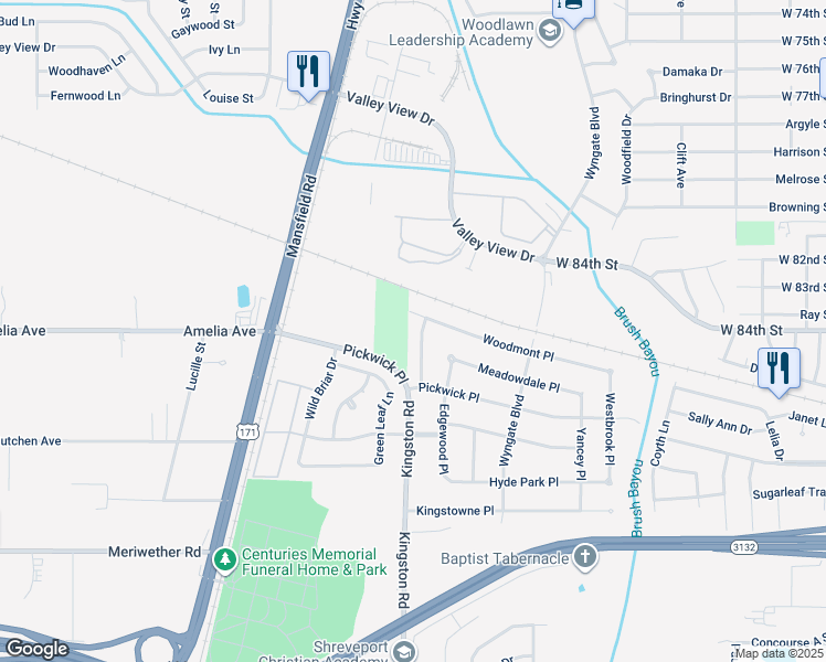 map of restaurants, bars, coffee shops, grocery stores, and more near 8514 Elmview Place in Shreveport