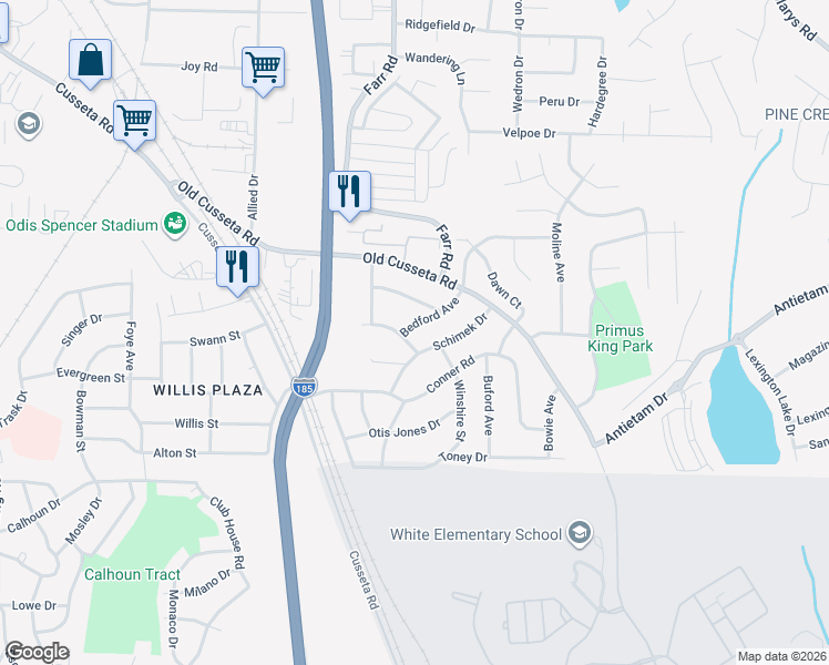 map of restaurants, bars, coffee shops, grocery stores, and more near 1275 Schimek Drive in Columbus