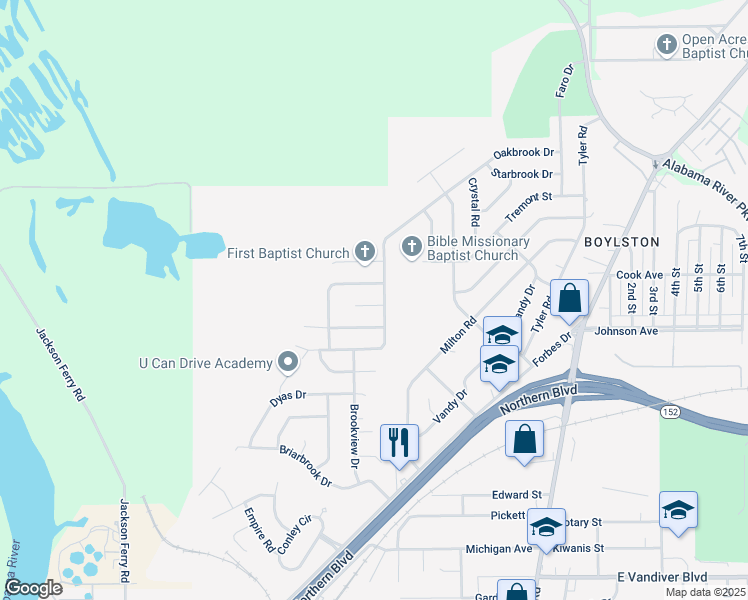 map of restaurants, bars, coffee shops, grocery stores, and more near 523 Oakbrook Court in Montgomery