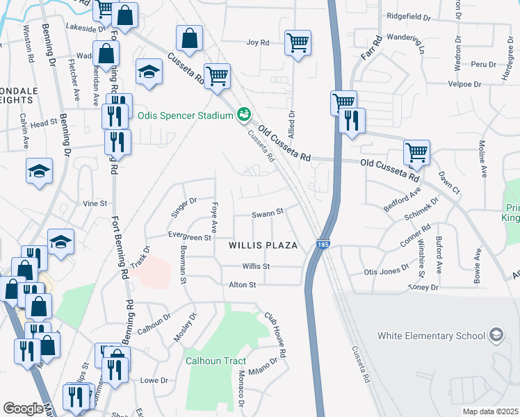 map of restaurants, bars, coffee shops, grocery stores, and more near 4154 Swann Street in Columbus