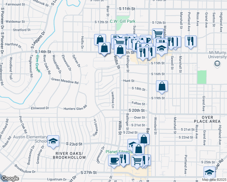 map of restaurants, bars, coffee shops, grocery stores, and more near 3317 Parkcrest Drive in Abilene