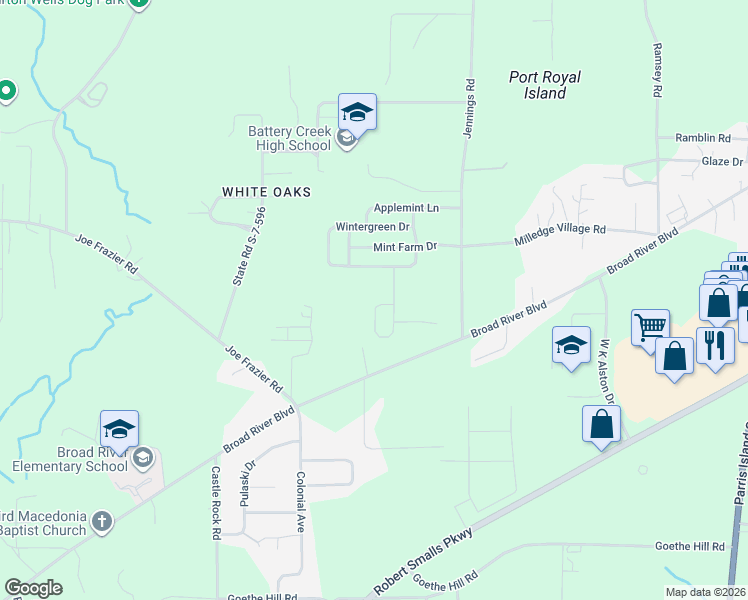 map of restaurants, bars, coffee shops, grocery stores, and more near 45 Spearmint Circle in Beaufort