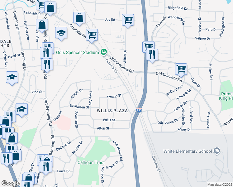map of restaurants, bars, coffee shops, grocery stores, and more near 1460 Brazil Avenue in Columbus