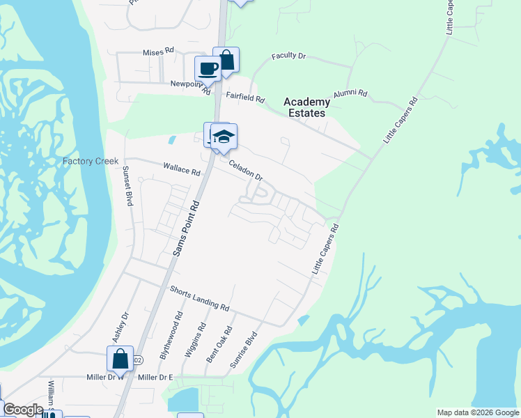 map of restaurants, bars, coffee shops, grocery stores, and more near 46 Big Ben Lane in Beaufort