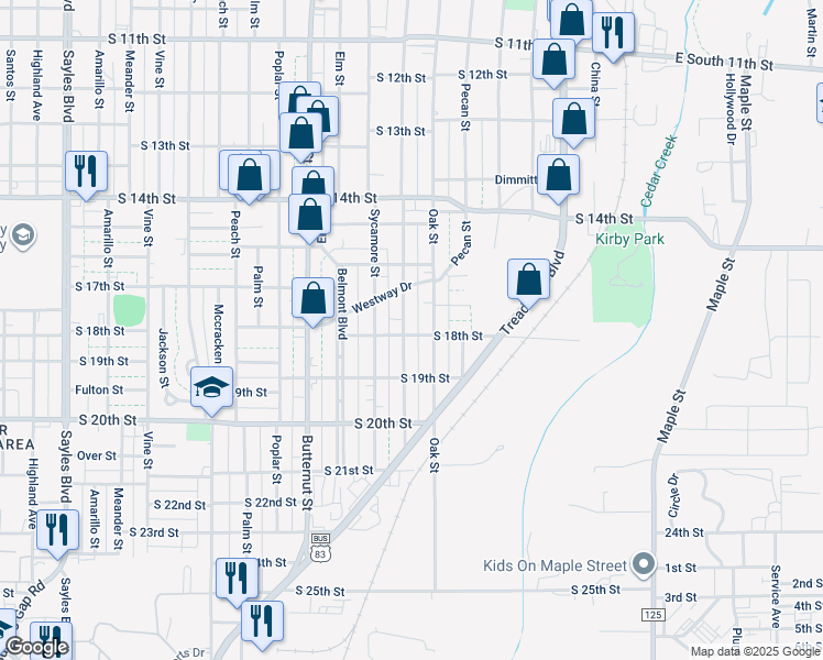 map of restaurants, bars, coffee shops, grocery stores, and more near 1765 Chestnut Street in Abilene