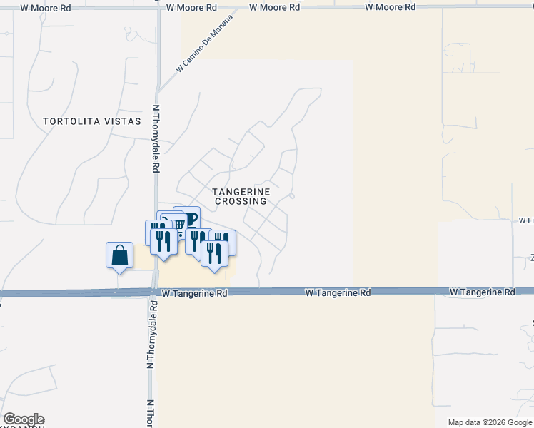 map of restaurants, bars, coffee shops, grocery stores, and more near 3456 West Copper Spirit Drive in Marana
