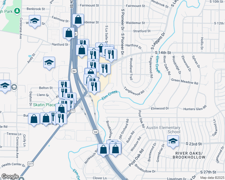 map of restaurants, bars, coffee shops, grocery stores, and more near 43 Rue Maison in Abilene